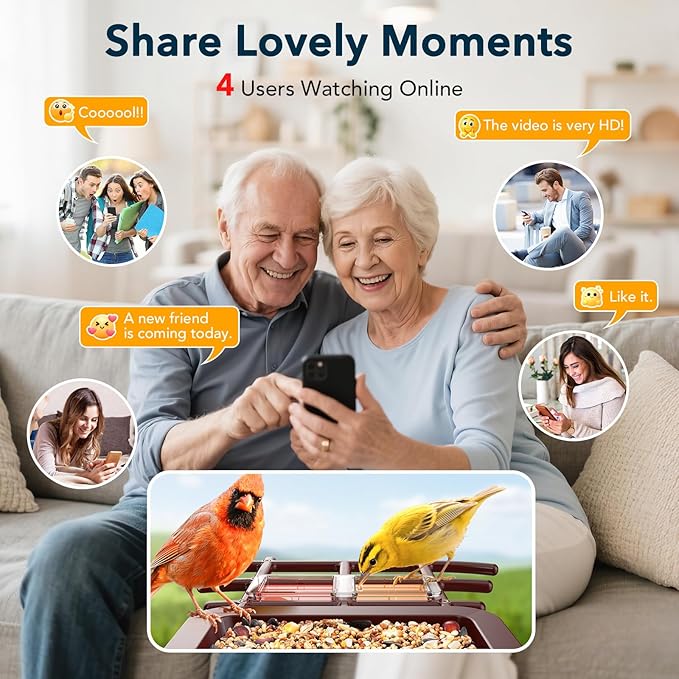 PeckCam® Bird Feeder with Camera Solar Powered, AI Identify & Auto Capture, 2K HD Live Video Smart Bird Feeder Camera Instant Notifications in Backyard, Gift Bird Lovers