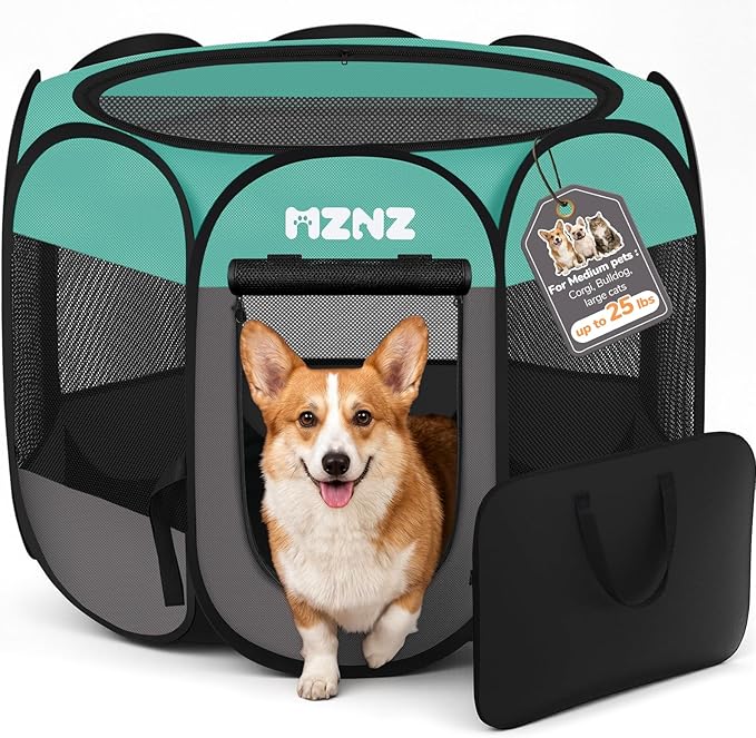 MZNZ Dog Playpen, Portable Puppy Pet Crate Indoors for Small/Medium Dogs Cats Rabbits, Foldable Dog Cage Enclosure for Outdoor, Pop Up Dogs Tent Kennel with Carrying Case, Blue