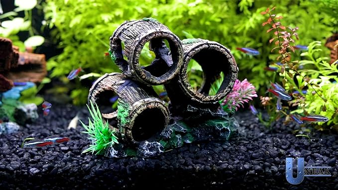 Aquarium Decorations Three Stacked Broken Barrels Fish Tank Decoration Ornament Landscaping Over Rocks Cave Saltwater Freshwater Small & Medium Fish Garden Pond Ornaments Resin