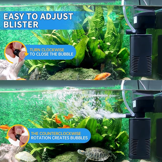 coospider-repta Fish Tank Filter for 15-40 Gallon Tank, 160 GPH Crystal Clear Powerful Internal Aquarium Filters Submersible Pump& Filter System for Fish Tank & Turtle Tank