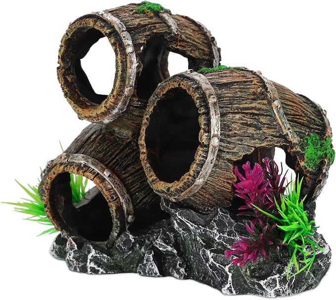 Aquarium Decorations Three Stacked Broken Barrels Fish Tank Decoration Ornament Landscaping Over Rocks Cave Saltwater Freshwater Small & Medium Fish Garden Pond Ornaments Resin