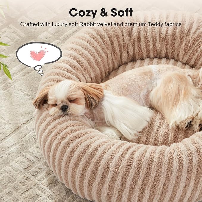 MIXJOY Dog Beds Large Sized Dogs, Washable Dogs Bed with Removable Cover, Cozy Donut Dog Ded Fluffy Plush Faux Fur Pet Bed with Anti-Slip Bottom, 36"x36"x10", Beige