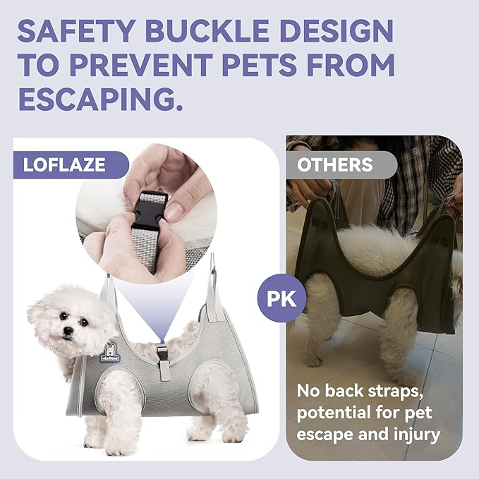 Loflaze Dog Grooming Hammock Harness for Dogs & Cats with Pet Nail Clipper Trimmer - Cat Hanger Sling for Trimming Clipping Nails- Dog Hammock Restraint Bag for Small Medium Large pet （ Purple L）