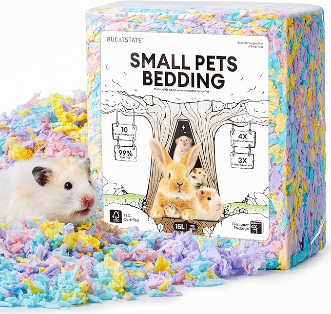BUCATSTATE Hamster Bedding 15L, Truly 99% Dust-Free Small Animal Paper Bedding Odor Control, Cozy Hamster Litter for Rabbit Rat Syrian Dwarf Hamsters Gerbils (Party Confetti)