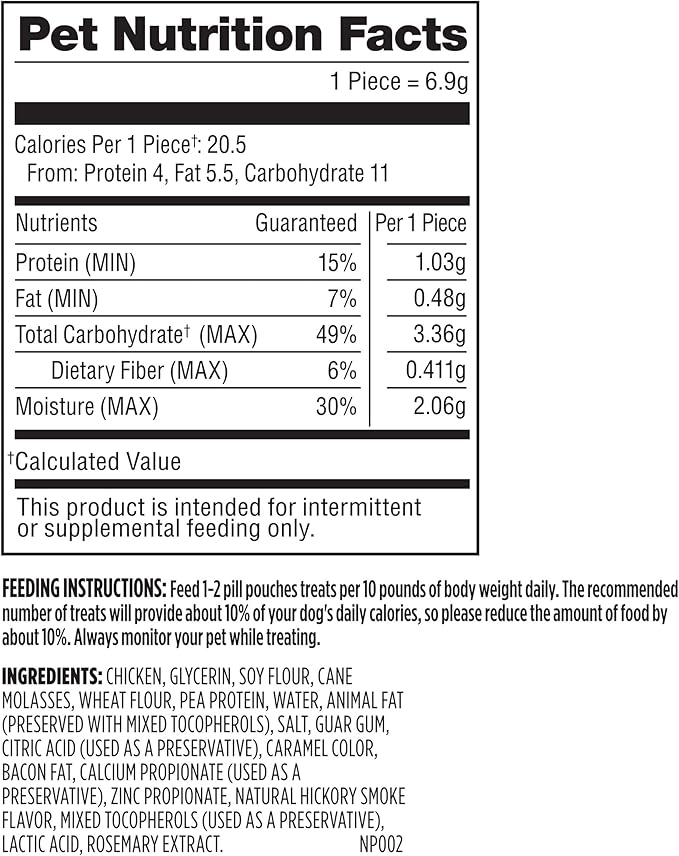 Milk-Bone Pill Pouches Dog Treats, Hickory Smoked Bacon Flavor, 30 Count Bags (Pack of 2)