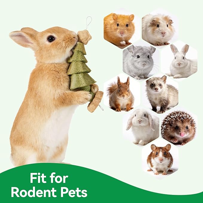 4 Pack Rabbit Chew Toys Bunny Treats, Prevent Teeth Overgrowth, Chew Toys for Guinea Pig/Hamster, Made with Timothy Hay & Vegetables for Rodent Pets, Small Animal Toys