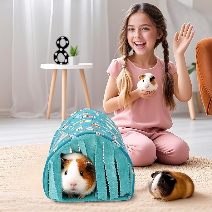 UPINS Guinea Pig Tunnel with Curtains, Small Animal Hideout Guinea Pig Bed Washable Small Animal House Cage Accessories for Mouse Chinchillas Hamsters Hedgehogs Ferrets Bearded Dragons and Rats