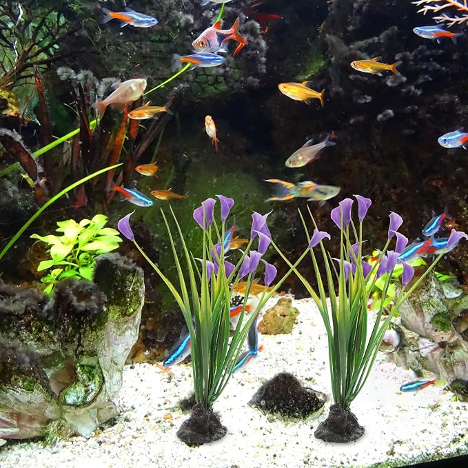 iplusmile Decorative Fish Tank Plant 2Pcs Realistic Silk Aquarium Plants for Fish Tank Supplies Aquarium Decor Plastic Water Plants for Home Office