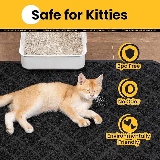 Conlun Cat Litter Mat Litter Trapping Mat, 24" x 17" Premium Durable PVC Grid Mesh with Scatter Control, Non-slip, Less Waste Cat Litter Box Mat, Soft on Kitty’s Paws, Urine Waterproof