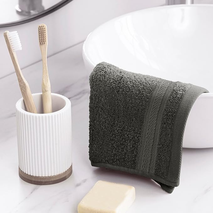 Towel and Linen Mart 100% Cotton - Wash Cloth Set - Pack of 4, Quick Dry, Luxurious, Highly Absorbent and Soft Feel Premium Spa & Hotel Perfect for Daily Use (12 X 12 Grey)
