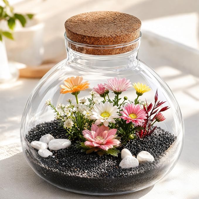 Milisten Glass Plant Terrarium with Cork Lid, 5.9x6.29In Clear Micro Landscape Terrarium Jar, Glass Fish Bowl Vase, Plant Propagation Station, Desktop Planter Container for Home Office Decor