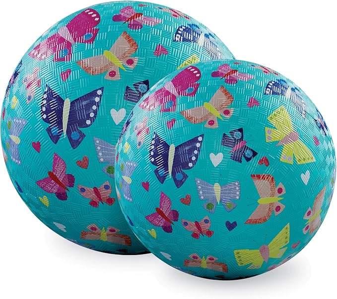 Crocodile Creek Playground Ball - Durable Rubber Ball for Kids Ages 3 and Up - Bouncy Inflatable Ball for Kickball, Indoor Games, and Outdoor Sports - PVC-Free - Butterflies - 7-inch Diameter