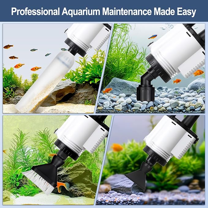 AQQA Electric Aquarium Gravel Cleaner, 8 in 1 Fish Tank Vacuum | 480GPH 30W with Water Changer Sand Washer Filter Pump Oxygen Boost, Gravel Vacuum for Freshwater Saltwater Turtle Tanks