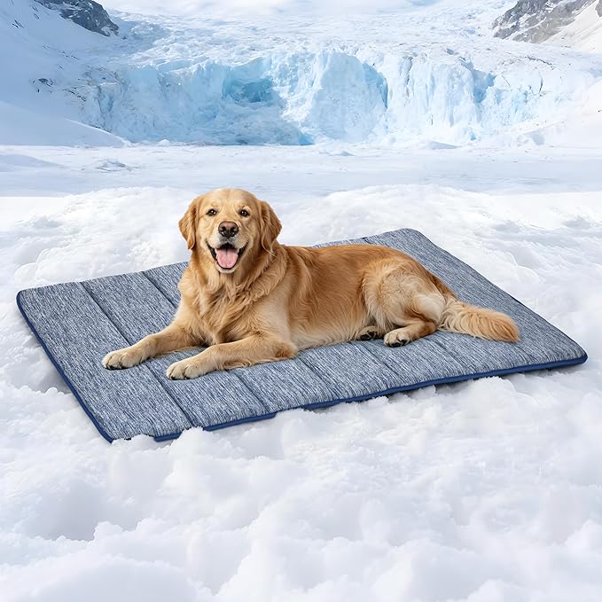 Cooling Dog Mat Q-Max>0.5 - Rapid Cooling Tech, Thin Breathable Crate Pad, Portable Washable Summer Mat, Chill Soothing Fabric - 41"x27" Extra Large Dog, Wander Blue