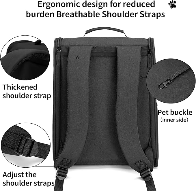 wakytu Cat Carrier Backpack,Steel Wire Frame More Stable,600D Wear-Resistant Oxford Fabric, Dog Carrier Cat Backpacks Suitable for Travel,Black