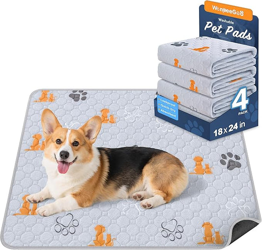 WanpeeGoo Washable Pee Pads for Dogs, 4 Pack Absorbent Reusable Training Dog Pads Pet Puppy Pads, Non-Slip Potty Pads for Whelping, Playpen, Crate, Bed, Orange, 18"x24"