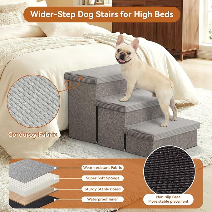 Zerbuger Dog Stairs 23" H, 4-Step Wider Dog Steps for High Beds Window, Folding Storage Pet Stairs Gift for Small/Medium/Large Old Dogs Cats, Ramp for Climbing Car Up to 200 lbs (Gray, with Condo)