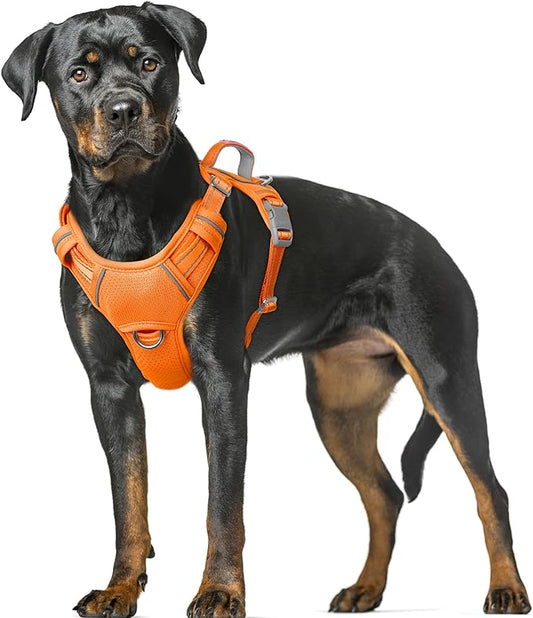 BARKBAY No Pull Dog Harness Large Reflective Dog Harness with Front Clip and Easy Control Handle for Walking Training Running with ID tag Pocket(Orange,XL)