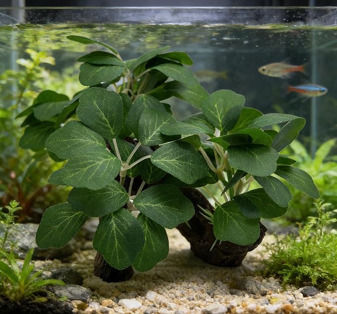M2cbridge Artificial Fish Tank Plants Aquarium Aquatic Water Grass Green | base shaped of tree trunk, zero maintenance, soft without scratching
