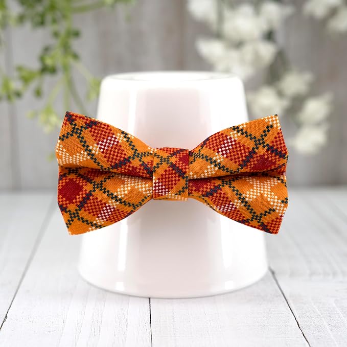 Ultra Joys Cat Collar with Bells - Breakaway for Cats, Boy & Girl Cat Collars Kitten Collar with Bell - Break Away Collar for Cats - Breakaway Cat Collar with Bowtie Orange Plaid Small
