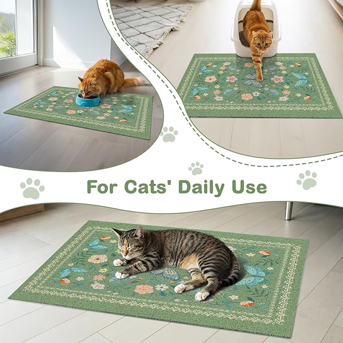 Unicorn Catcher 24x15 inches Cat Litter Mat Non-Slip Bottom Litter Box Mat Urine-Proof Soft Litter Mat for Cats Waterproof Pads Protects Floors Cat Mat for Litter Box