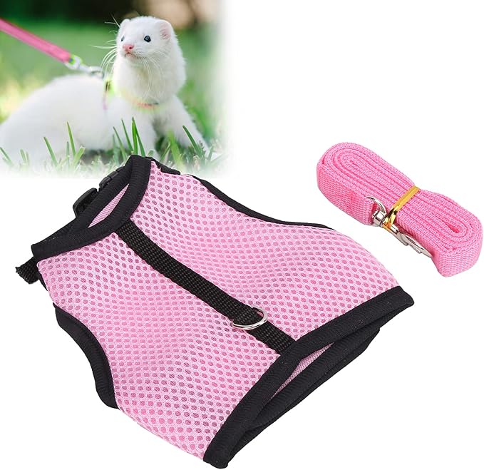 Pet Pink Mesh Traction Harness Chest Back with Leash for Rabbit Guinea Pig Pet Supply(M-Pink)
