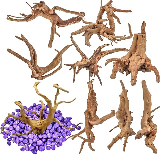 Vmiapxo 8-Pack Natural Driftwood, Sinkable Spider Wood (4''-6'') | Assorted Shapes Drift Wood, Aquarium Decor, Reptile Terrarium & Fish Tank Wood Branches Decoration