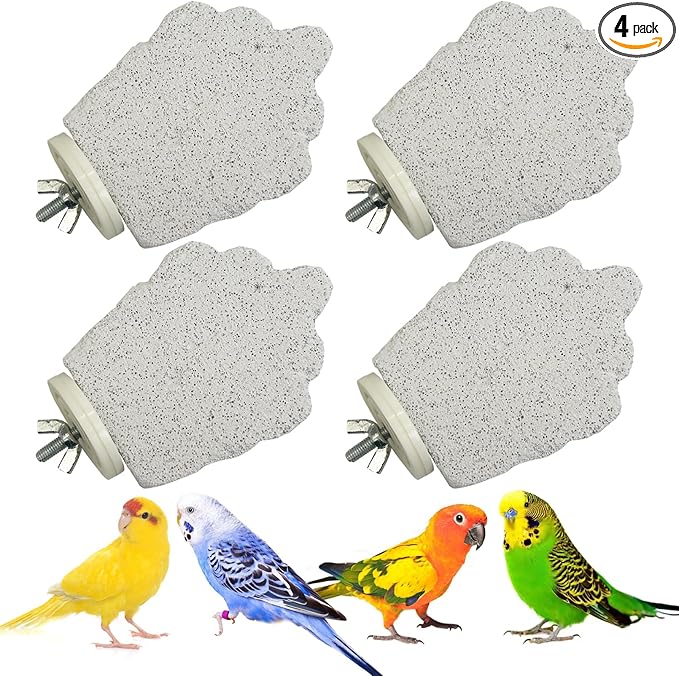 PINVNBY 4 PCS Bird Perches Calcium Parrot Perch Stand Bird Beak Grinding Stone Foot Claws Trimmer Parrot Chewing Toys Bird Cage Accessories for Budgie Cockatiel Conure Lovebird Finch