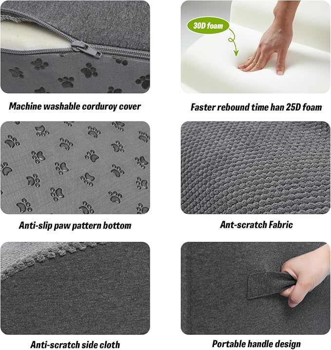 Dog Stairs for High Beds Up to 25", Gentle Slope Pet Dog Steps for Small Dogs, Non-Slip Sturdy Doggie Ramp Steps for Elder Dogs/Cats to get on Bed/Couches, Grey