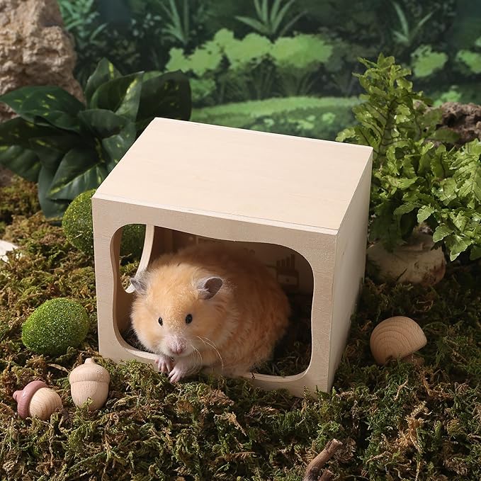 Hamster Hideout Wooden House Chamber Small Animals Pets Tunnel Exploring Toys Secret Peep Shed for Dwarf Hamsters, Syrian Hamsters, Gerbils, Hedgehogs, Rats, Mice (Bedroom)