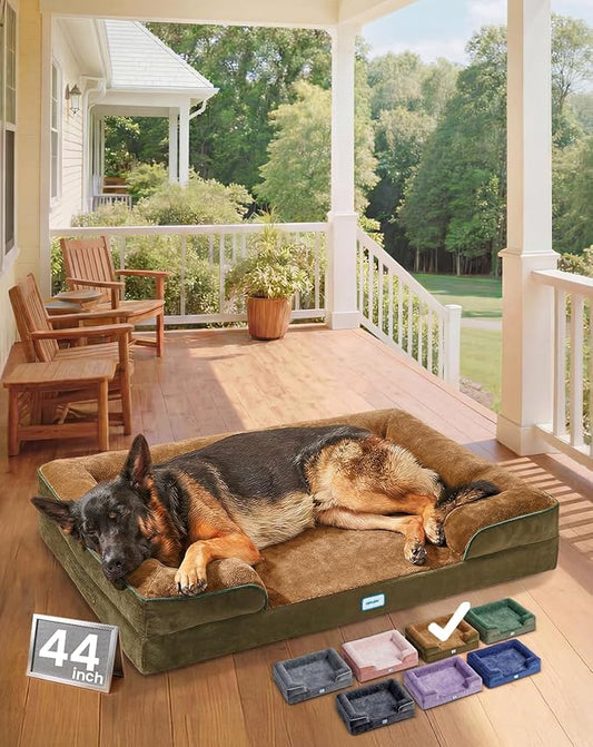 OhGeni Orthopedic Dog Bed Couch Big Cat Sofa for Extra Large Sized Pets with Memory Foam, Machine-Washable Waterproof Removable Cover, Soft Comfortable Fabric, 44-inch (Brown)