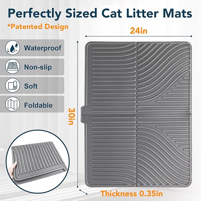 UPSKY Cat Litter Mat, Large Kitty Litter Trapping Mat Soft on Kitty Paws, Litter Box Mat Keep Floor Clean, 31" x 24" Waterproof and Washable Trapping Mats Catcher Pad for Scatter Control