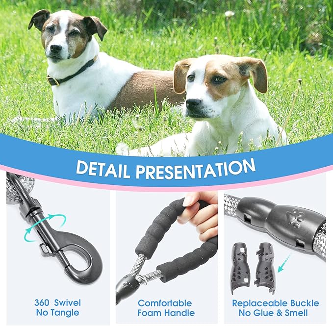 BAAPET 2/4/5/6 FT Dog Leash with Comfortable Padded Handle and Highly Reflective Threads for Small Medium and Large Dogs (2FT-1/2'', Grey)