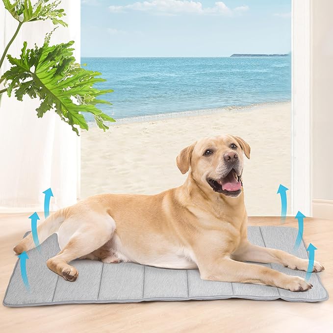 Cooling Dog Mat Q-Max>0.5 - Rapid Cooling Tech, Thin Breathable Crate Pad, Portable Washable Summer Mat, Chill Soothing Fabric - 41"x27" Extra Large Dog, Grey
