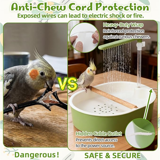 Parrot Shower for Cage, Automatic Parakeet Bird Bath with Circulating Water, USB Charging Quiet Pump Detachable Bathtub, for Small & Medium Birds Budgie, Cockatiel, Lovebird, Conure, Parrotlet, Quaker