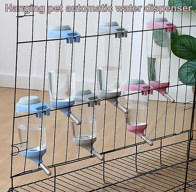 Dog Crate Water Bottle - 17 oz No Drip Kennel Pet Water Dispenser, Easy-to-Use Cage Water Bottle for Dogs, Cats, Small Animals, 500ML, Grey