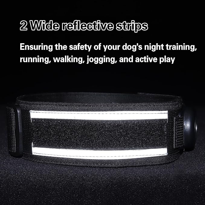 AirTag Dog Collar, 2" Wide Tactical Military Dog Collar with AirTag Holder & 3 Pet Patches, Soft Padded Reflective Waterproof Nylon Collar with Metal Buckle for Large Dogs (Black, L)
