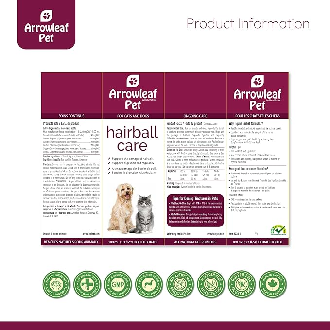 Hairball Care by NaturPet Inc | Digestive Support for Cats and Dogs | Hairballs, Constipation, Intestinal Discomfort | 100mL Herbal Tincture