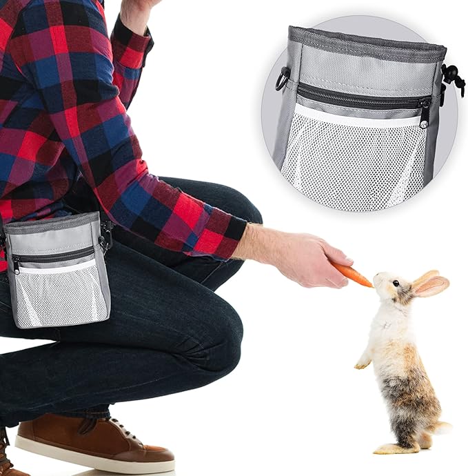 SunGrow Dog Travel Pouch, Training Bag for Treats, Kibbles, Toys & Accessories, Gray, Multiwear and Weather-Proof, 1 Pouch with Adjustable Shoulder Strap and Waist Belt