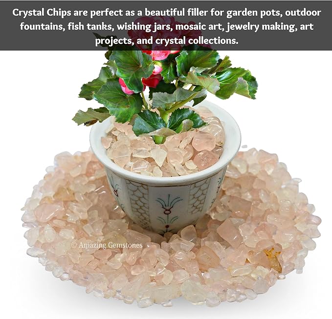 Amazing Gemstone Rose Quartz Crystal Chips Aquarium Gravel Rocks - Rose Quartz Chips Bulk Fish Tank Gravel, Small Tumbled Stone Chips and Tiny Crystals for Decoration (AAA Grade) (1000+ Carat Chips)