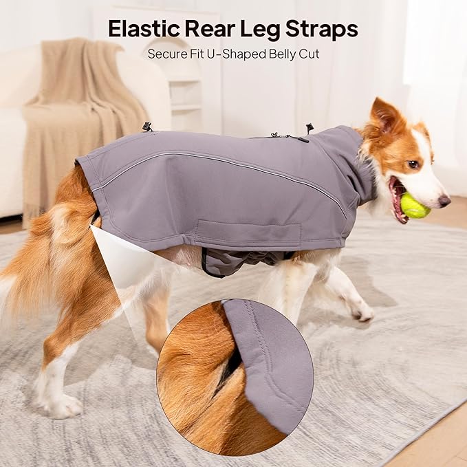 Dog Coat Warm Dog Winter Coat Waterproof Dogs Jacket with Reflective Pet Fleece Vest Zip-Up Cold Weather Coats for Large Dogs Turtleneck Windproof Coats (Grey,Large)