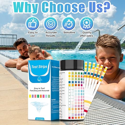 100 Strips 16 in 1 Well Water Testing Kits for Drinking Water | Well, Tap and Drinking Water Test Kit, Water Test Strips with Hardness, pH, Lead, Iron, Copper, Chlorine, and More