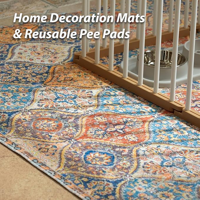 nunubaby Washable Pee Pads for Dogs, Stylish, Non-Slip and Leak-Proof Pee Pads. Reusable Potty Pads for Dogs for Crates and Floors.(Beige/Multi, 24" x36" )