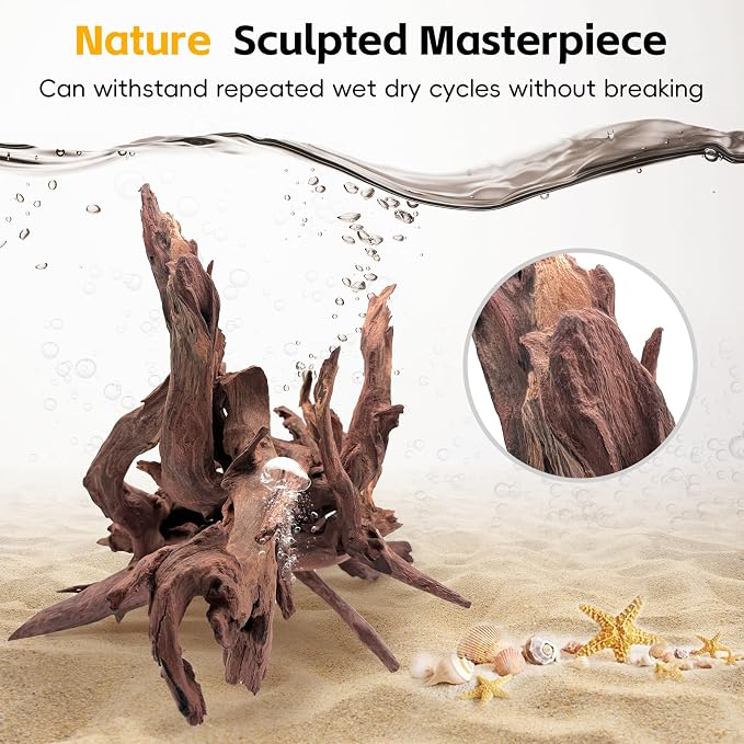 EFFIELER Natural Driftwood for Aquarium Decor – Unique Size Real Wood Branches for Fish Tank, Reptile Habitat, Terrarium, Hermit Crab, Shrimp Tank,Safe for Aquatic Pets (13-18 INCH, Mopani Driftwood)