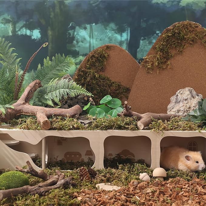 Hamster Hideout Wooden House Chamber Small Animals Pets Tunnel Exploring Toys Secret Peep Shed for Dwarf Hamsters, Syrian Hamsters, Gerbils, Hedgehogs, Rats, Mice (Bedroom)