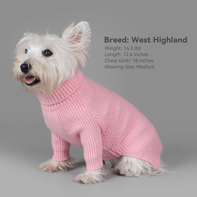 cyeollo Small Dog Sweater with Long Sleeves, Warm Turtleneck Knitwear Dog Clothes Girl Puppy Sweaters for Small Dogs Cats Apparel, Pink, S