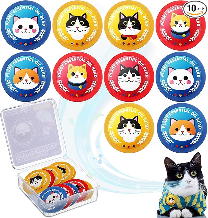 Cat Calming Patches for Travel, Car & Home Use, Pheromone & Natural Essential Oil Calming Diffuser for Cats & Kittens to Reduce Anxiety and Stress, Long Lasting & Non Toxic, 10 Count