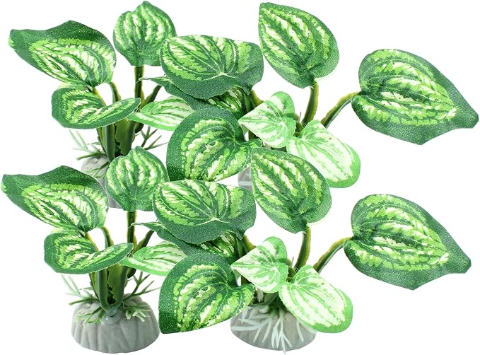 Soft Aquarium Plants Betta Fish Tank Decorations, Green, 2 Inch | Betta Leaf Pad, Silk Plastic Artificial Plants, 4Pcs Set, Reptile Tank Decor