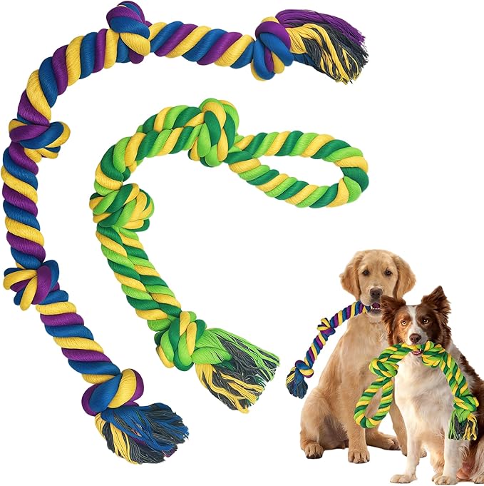 Dog Rope Toys for Large/Medium Aggressive Chewers, Tough Cotton Chew Toy, Tug of War Dog Pull Rope Teeth Cleaning (2 Pack-26.7Inch)