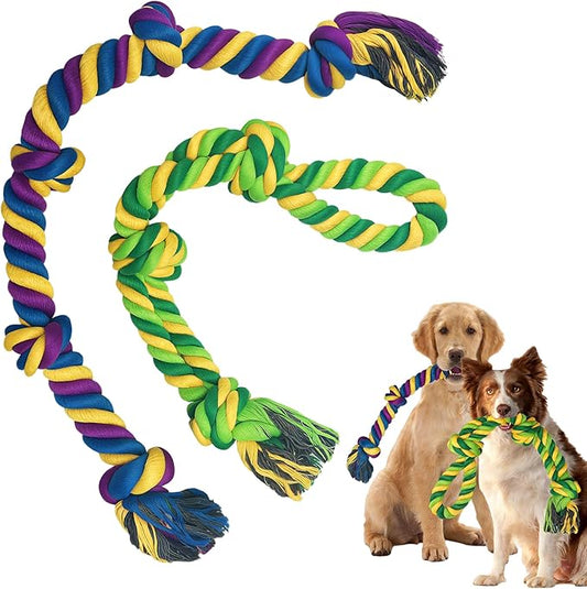Dog Rope Toys for Large/Medium Aggressive Chewers, Tough Cotton Chew Toy, Tug of War Dog Pull Rope Teeth Cleaning (2 Pack-26.7Inch)